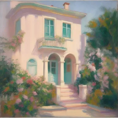 The painting evokes a Proustian atmosphere with its dreamlike colors and delicate brushstrokes.