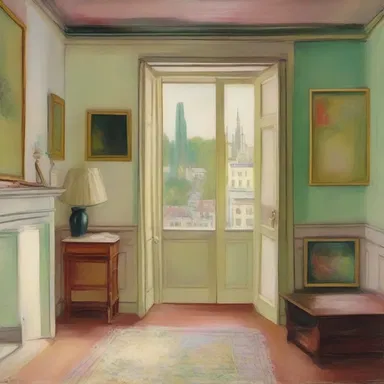 The painting evokes a Proustian atmosphere with its dreamlike colors and delicate brushstrokes.