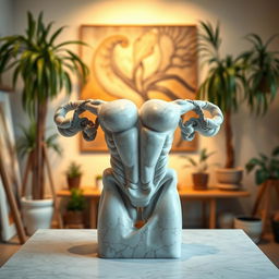 An elaborate artistic representation focusing on the theme of anatomy, showcasing a sculptural interpretation of the male reproductive system