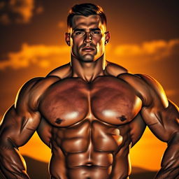 A stunningly muscular male figure showcasing an impressively large and well-defined bare chest, standing confidently with a powerful stance
