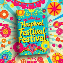 A vibrant and colorful book cover designed as a festival poster, featuring an eye-catching blend of colors #d7753c (orange), #d7a241 (yellow), #5858a3 (blue), and #be2976 (pink)
