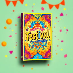 A vibrant and colorful book cover designed as a festival poster, featuring an eye-catching blend of colors #d7753c (orange), #d7a241 (yellow), #5858a3 (blue), and #be2976 (pink)