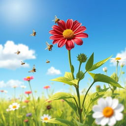 A vibrant and detailed illustration of a 'blood chamomile flower' (گل بابونه خونی) in full bloom