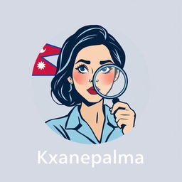 A professional logo design featuring a woman with a wondering expression, holding a magnifying glass