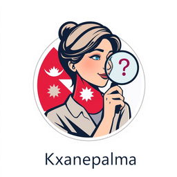 A professional logo design featuring a woman with a wondering expression, holding a magnifying glass
