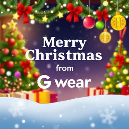 A festive and cheerful digital illustration featuring the text "Merry Christmas from Gwear" in a stylish and modern font