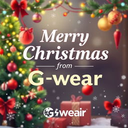 A festive and cheerful digital illustration featuring the text "Merry Christmas from Gwear" in a stylish and modern font