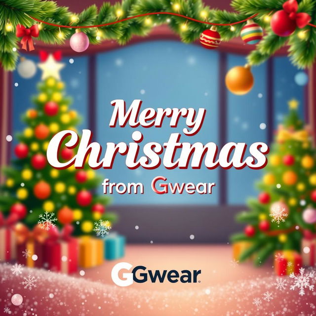 A festive and cheerful digital illustration featuring the text "Merry Christmas from Gwear" in a stylish and modern font