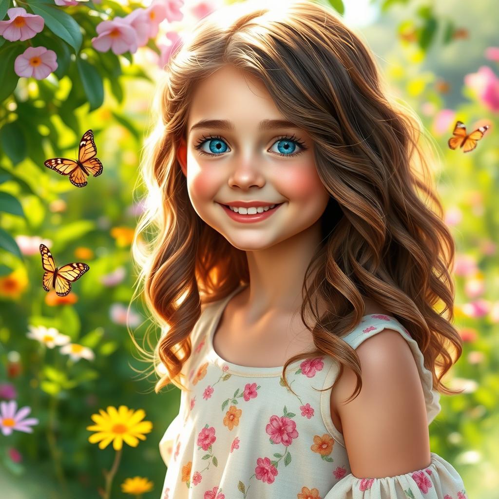 A captivating portrait of a girl named Ella, showcasing her bright smile and sparkling blue eyes