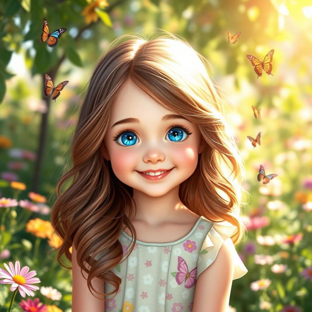 A captivating portrait of a girl named Ella, showcasing her bright smile and sparkling blue eyes