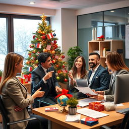 A festive Christmas-themed office setting for a cross-border import and export company