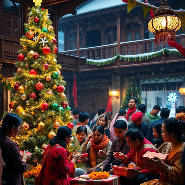 A festive Christmas celebration in a Nepali style setting