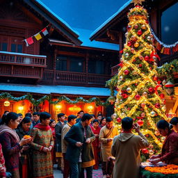 A festive Christmas celebration in a Nepali style setting