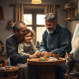 A warm and cozy scene depicting a Christian Iranian religious family inside their village house