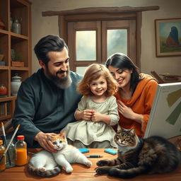 A warm and cozy scene depicting a Christian Iranian religious family inside their village house