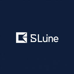 A logo designed in white color, prominently displayed against a deep navy blue background