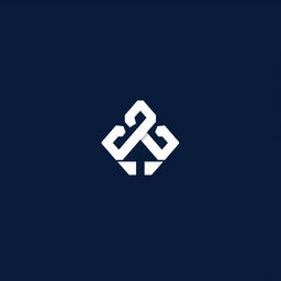 A logo designed in white color, prominently displayed against a deep navy blue background