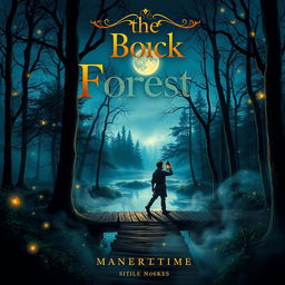 A captivating book cover design featuring a mystical forest scene at twilight, with glowing fireflies dancing among the trees