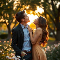 A captivating and playful scene depicting a beautiful and alluring couple engaged in a passionate kiss