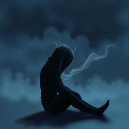 A solitary figure sitting on the ground, representing the deep sorrow of someone who has just gone through a breakup