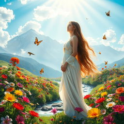 A serene and ethereal landscape depicting a heavenly garden