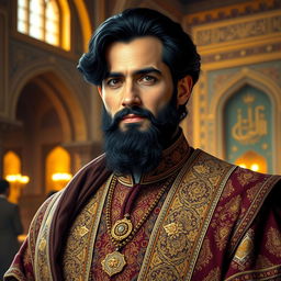 A portrait of a distinguished and noble Persian prince, Amir Mohammad Malekshahi, depicted in regal attire