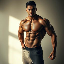 A muscular, athletic man posing confidently in an artful, elegant manner, showcasing his strong physique