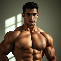 A muscular, athletic man posing confidently in an artful, elegant manner, showcasing his strong physique