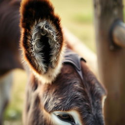 A close-up of a donkey's ear, showcasing its unique texture and details