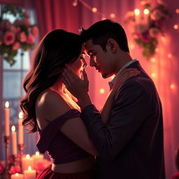 A vibrant and artistic interpretation of intimacy and connection between adults, capturing the essence of romance and passion while maintaining a tasteful aesthetic