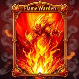 A vibrant trading card design featuring a powerful fire elemental