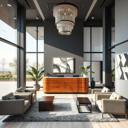 A modern reception area design featuring a sleek, minimalist aesthetic