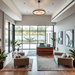 A modern reception area design featuring a sleek, minimalist aesthetic