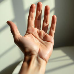 A hyper-realistic close-up of a right hand with intricate details, showcasing the texture of the skin, the veins, and the fingernails