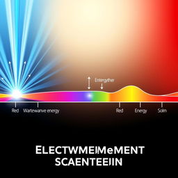 A vibrant and colorful illustration depicting the electromagnetic spectrum, highlighting the relationship between wavelength and energy