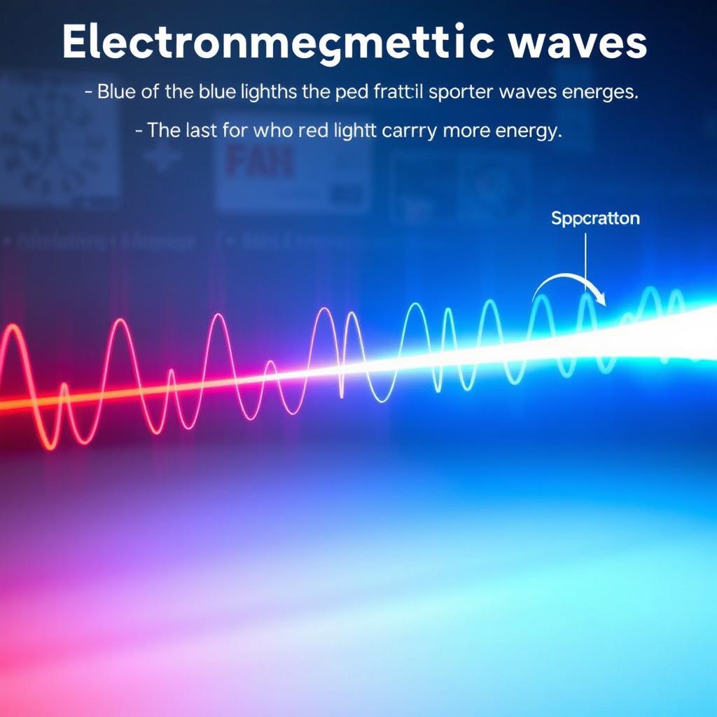 Electromagnetic waves, showcasing a spectrum of wavelengths, highlighting the concept that shorter wavelengths carry more energy