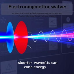 Electromagnetic waves, showcasing a spectrum of wavelengths, highlighting the concept that shorter wavelengths carry more energy