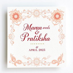 A beautifully designed wedding invitation card for the union of Manan and Pratiksha in April 2025
