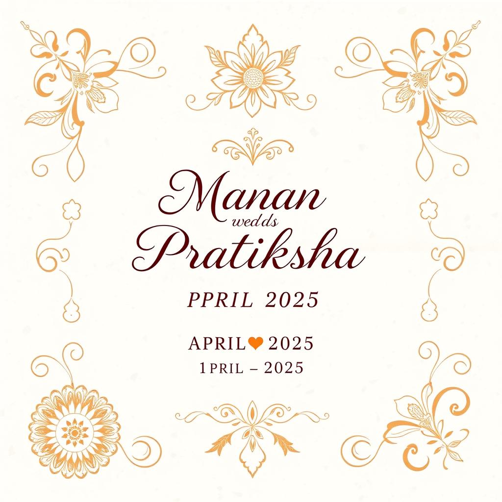 A beautifully designed wedding invitation card for the union of Manan and Pratiksha in April 2025