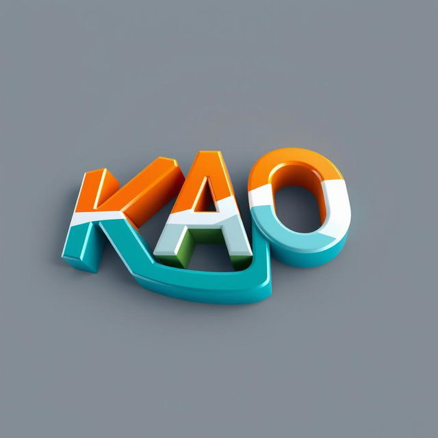 A striking 3D logo featuring the letters 'KAO'