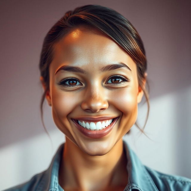 A portrait of a person with a warm smile and bright eyes, the focus is sharply on their facial features while the background is softly blurred to enhance the subject