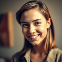 A portrait of a person with a warm smile and bright eyes, the focus is sharply on their facial features while the background is softly blurred to enhance the subject