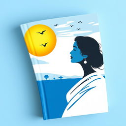A minimalistic book cover featuring an abstract representation of a woman as the central element, illustrated in a blue and white monochromatic theme