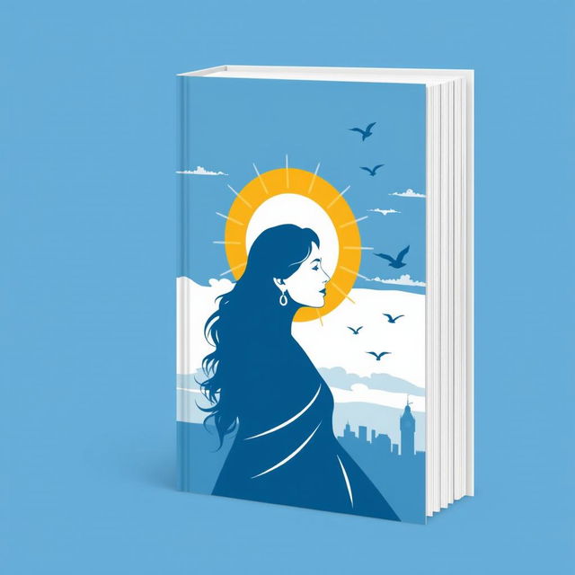 A minimalistic book cover featuring an abstract representation of a woman as the central element, illustrated in a blue and white monochromatic theme