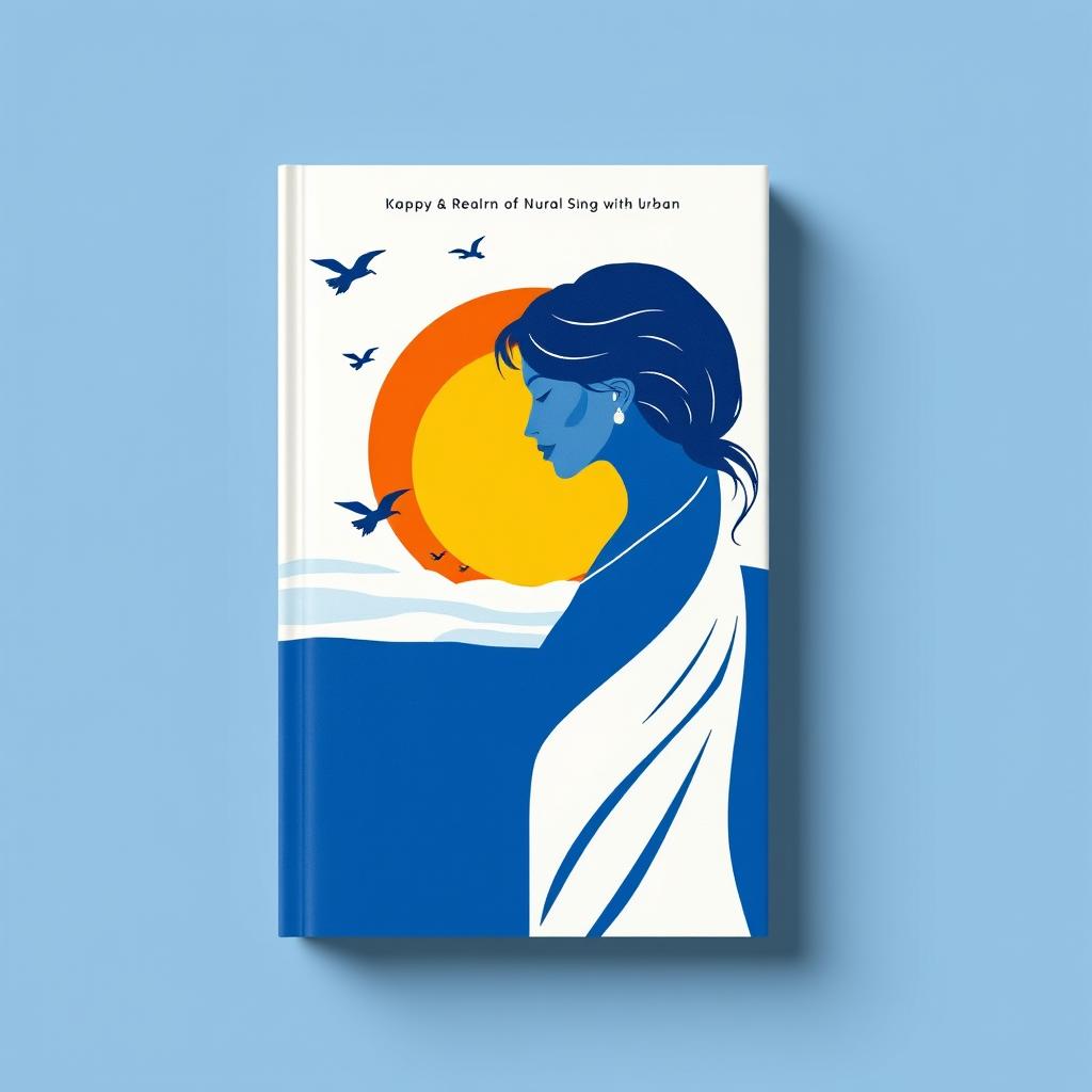 A minimalistic book cover featuring an abstract representation of a woman as the central element, illustrated in a blue and white monochromatic theme