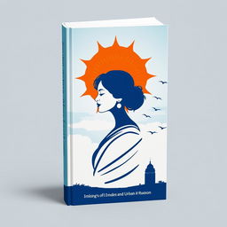 A minimalistic book cover featuring an abstract representation of a woman as the central element, illustrated in a blue and white monochromatic theme