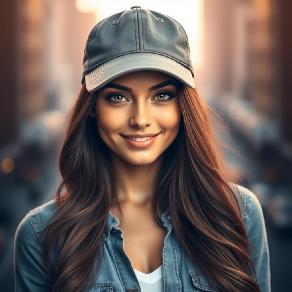 A portrait of an incredibly beautiful woman wearing a stylish cap