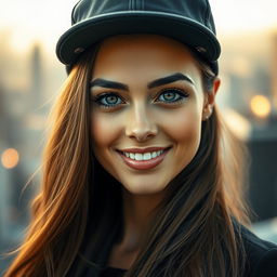 A portrait of an incredibly beautiful woman wearing a stylish cap