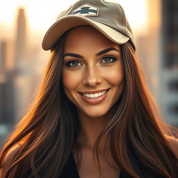 A portrait of an incredibly beautiful woman wearing a stylish cap
