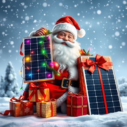 A joyful Santa Claus surrounded by colorful lights and festive decorations draped around his jolly figure